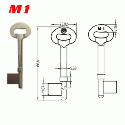 Y-483 Zinc safe Box Key Blanks M1