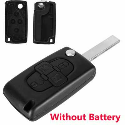 Peu-03B Peugeot 4 Button Flip remote key shell Without Battery