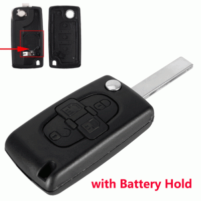 Peu-03C Peugeot 4 Button Flip remote key shell With Battery