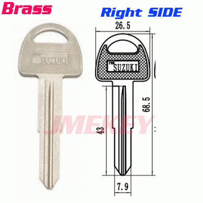 P-313 Replacement brass key blanks for Suzuki SZK-9 Right side