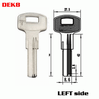 K-049 Brass House blanks key DEK-8 left side