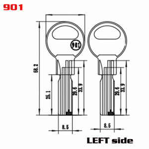 K-048 Copper Door Blanks key 901 Left side