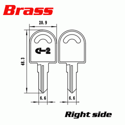 K-557 Brass door key blanks CL2 Right side