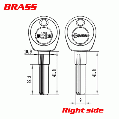 P-492 Brass Plastic door key blanks for buyang lenght 30mm