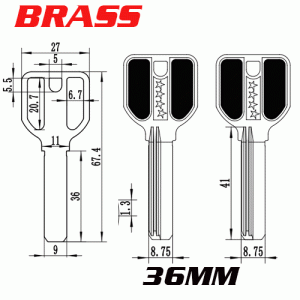 P-474 Brass House key Blanks Length 36mm