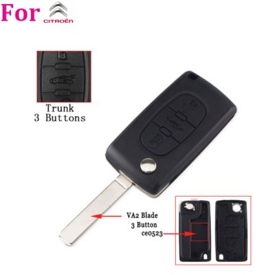 CIT-02A FOR Citroen 3 Buttons flip remote key shell no battery